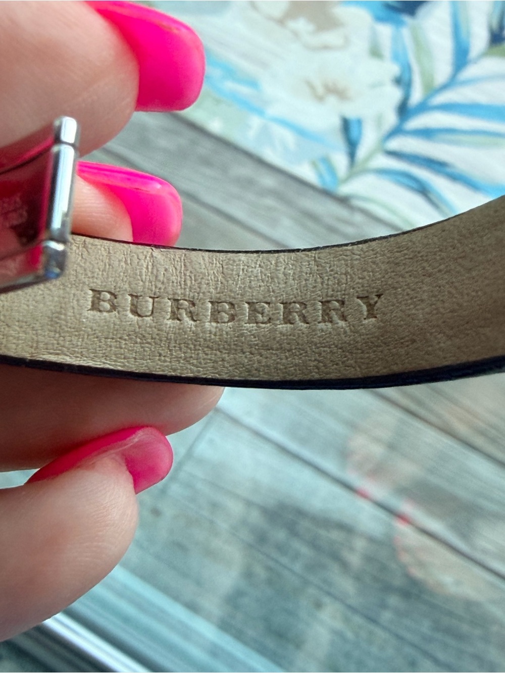 Woman’s Burberry Gold-Tone Rectangular Watch with Black Leather Strap with tag. - Picture 8 of 11